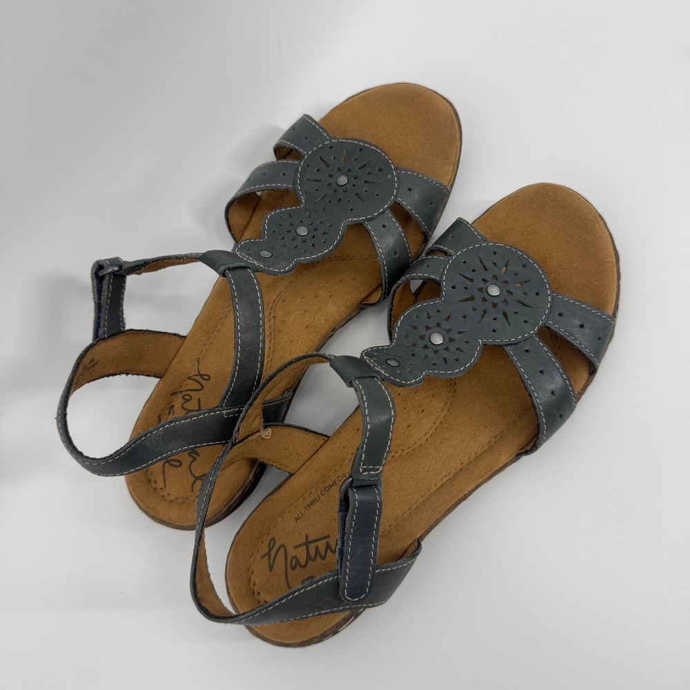 Natural Soul Naturalizer Womens All-Thru Comfort Sandals Blue Gray T-Strap 8M - Picture 4 of 12